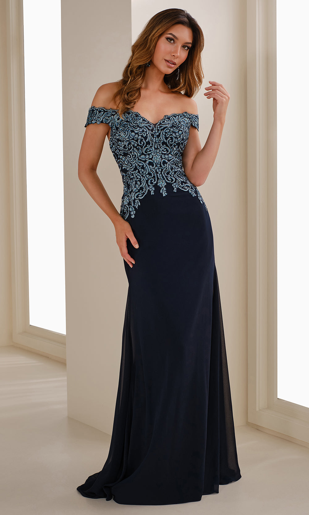 Cameron Blake CB907 - Off Shoulder Chiffon Evening Dress