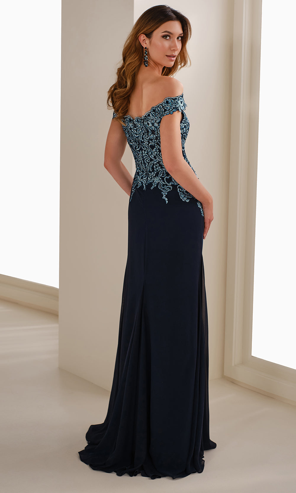 Cameron Blake CB907 - Off Shoulder Chiffon Evening Dress