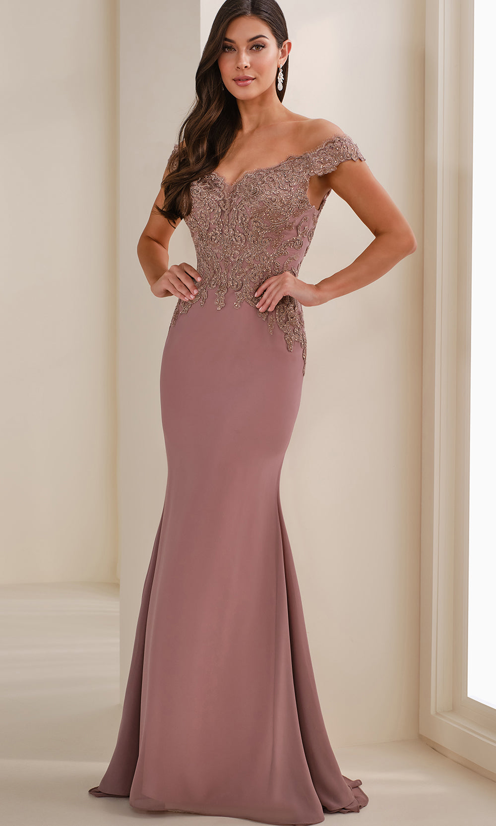 Cameron Blake CB907 - Off Shoulder Chiffon Evening Dress