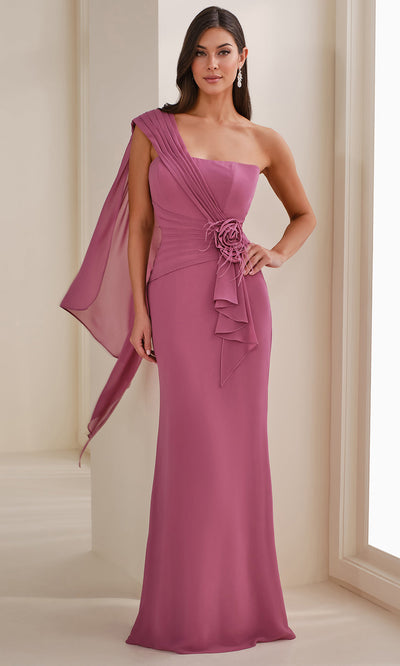 Cameron Blake CB908 - Asymmetric Sheath Gown with 3D Floral Accent Prom Dresses