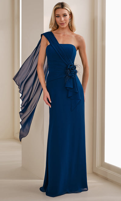 Cameron Blake CB908 - Asymmetric Sheath Gown with 3D Floral Accent Prom Dresses
