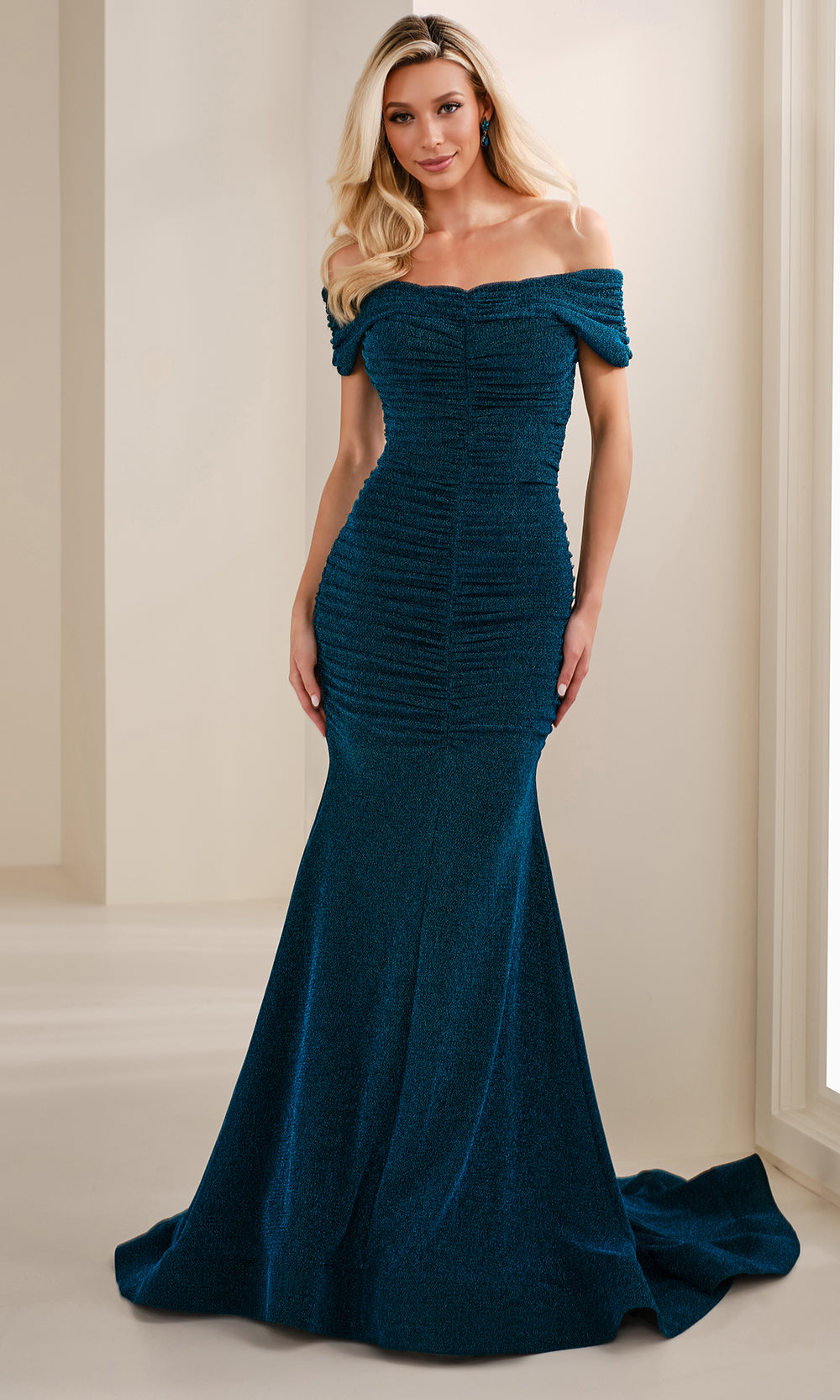 Cameron Blake CB910 - Mermaid Skirt Ruched Glitter Gown Formal Gowns