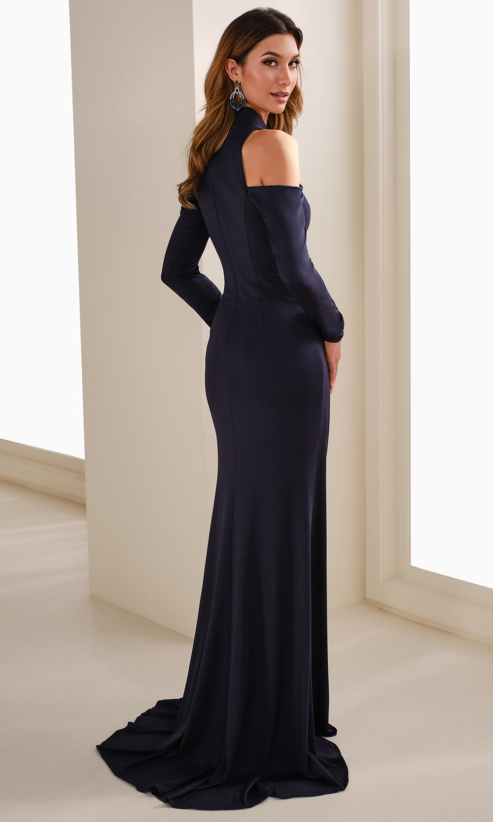 Cameron Blake CB912 - Long Sleeve Ruched Gown with Slit Formal Gowns