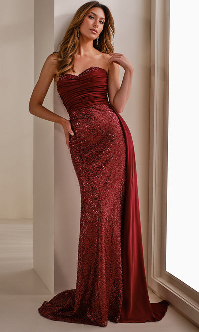 Cameron Blake CB914 - Sweetheart Ruched Satin Sheath Gown Formal Gowns