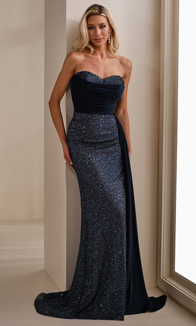Cameron Blake CB914 - Sweetheart Ruched Satin Sheath Gown Formal Gowns
