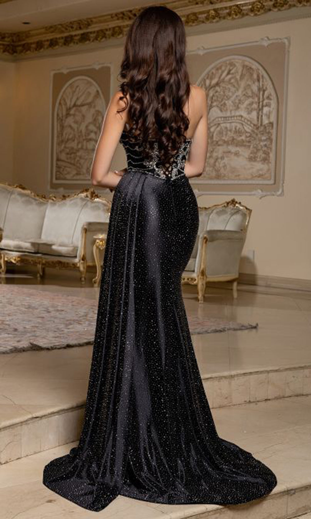 May Queen RQ8244 - Beaded Applique Sheath Gown with Side Draped