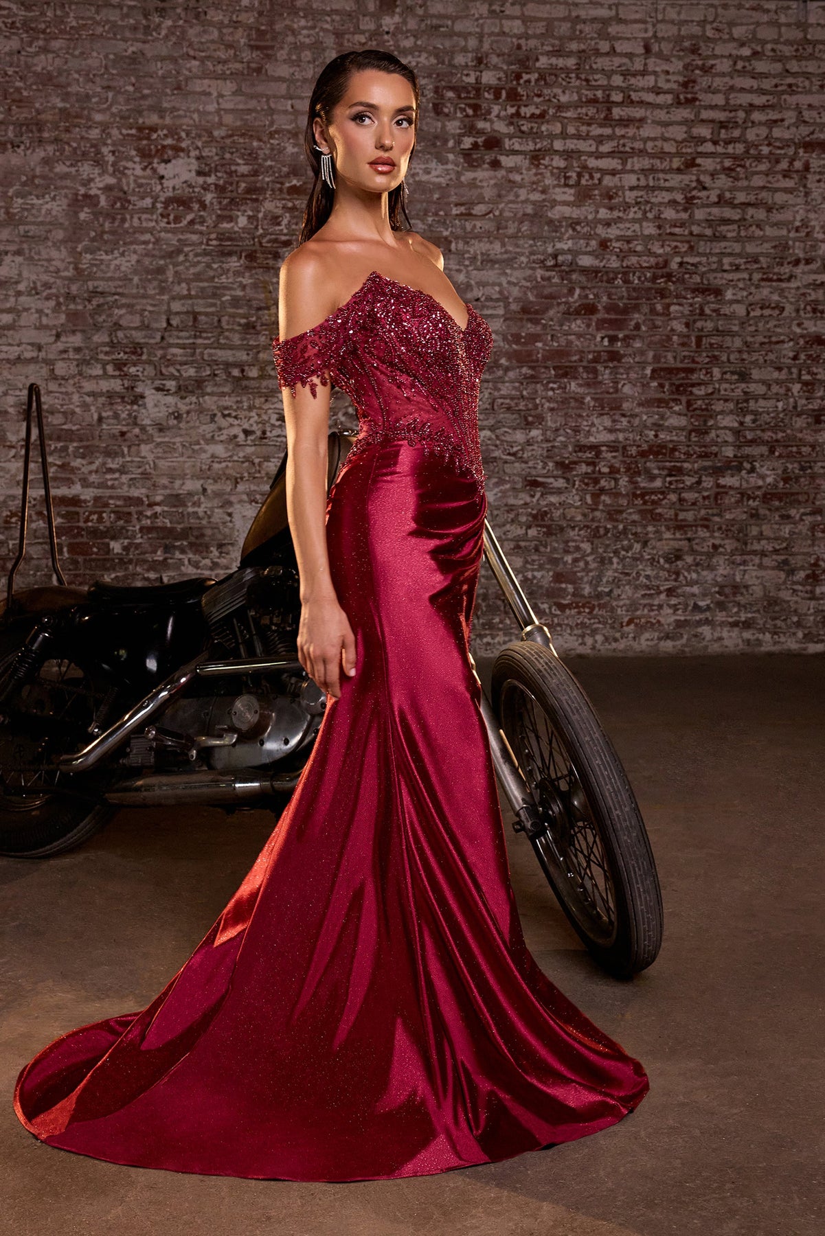 Ladivine CC456 - Draped Off?Shoulder Prom Dress In Red