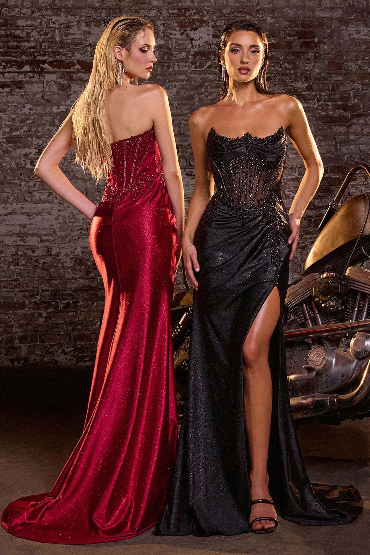 Ladivine CC463 - Inverted Sweetheart Beaded Prom Dress In Black