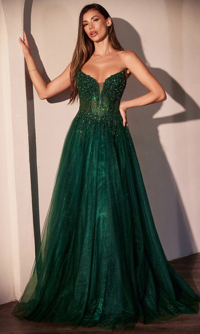 Ladivine CC487 - Deep V-Neck Sequin Evening Dress