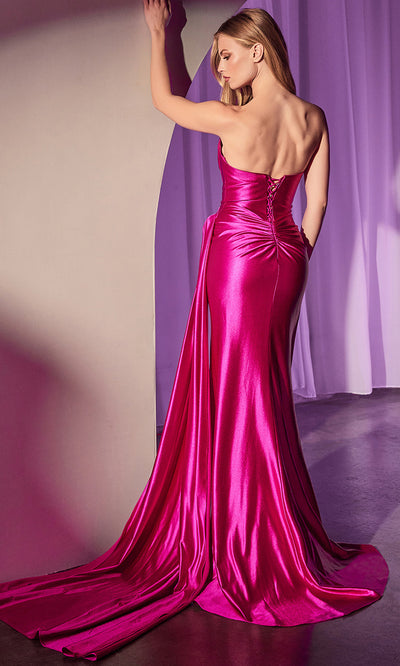 Ladivine CD379 - High Slit Draped Evening Dress