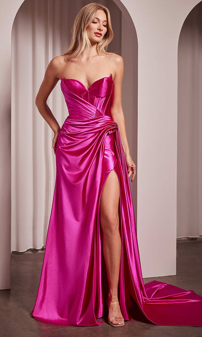 Ladivine CD379 - High Slit Draped Evening Dress