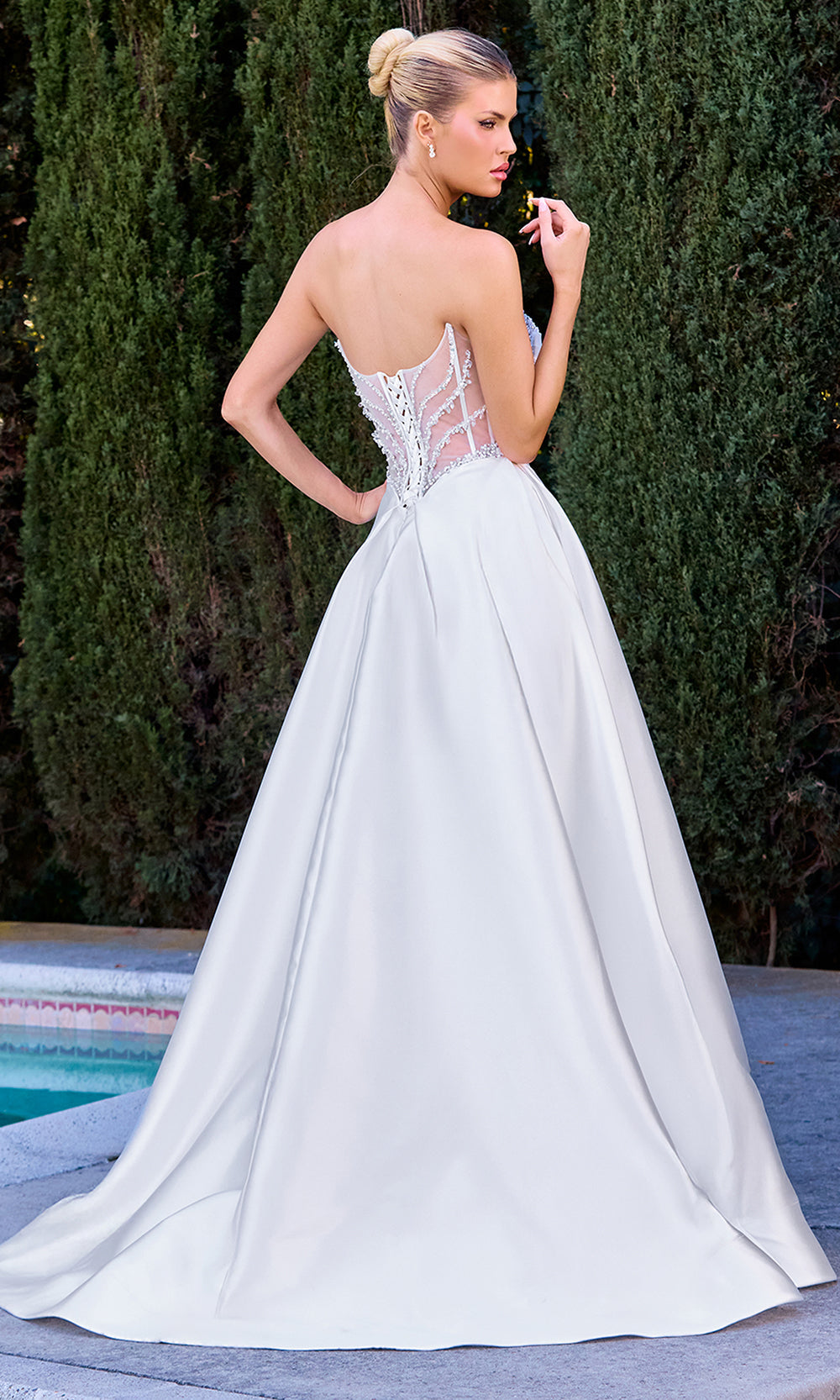 Ladivine CD389W - Lace-Up Back Sweetheart Gown with Pockets Wedding Dresses in White