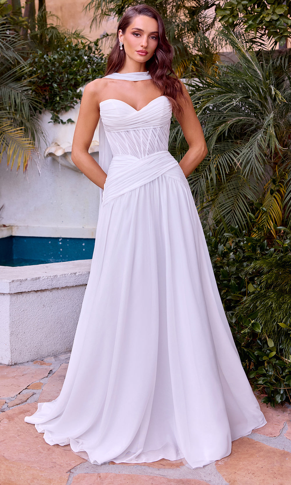 Ladivine CD395W - Sweetheart Corset Gown with Lace-Up Back Wedding Dresses in White