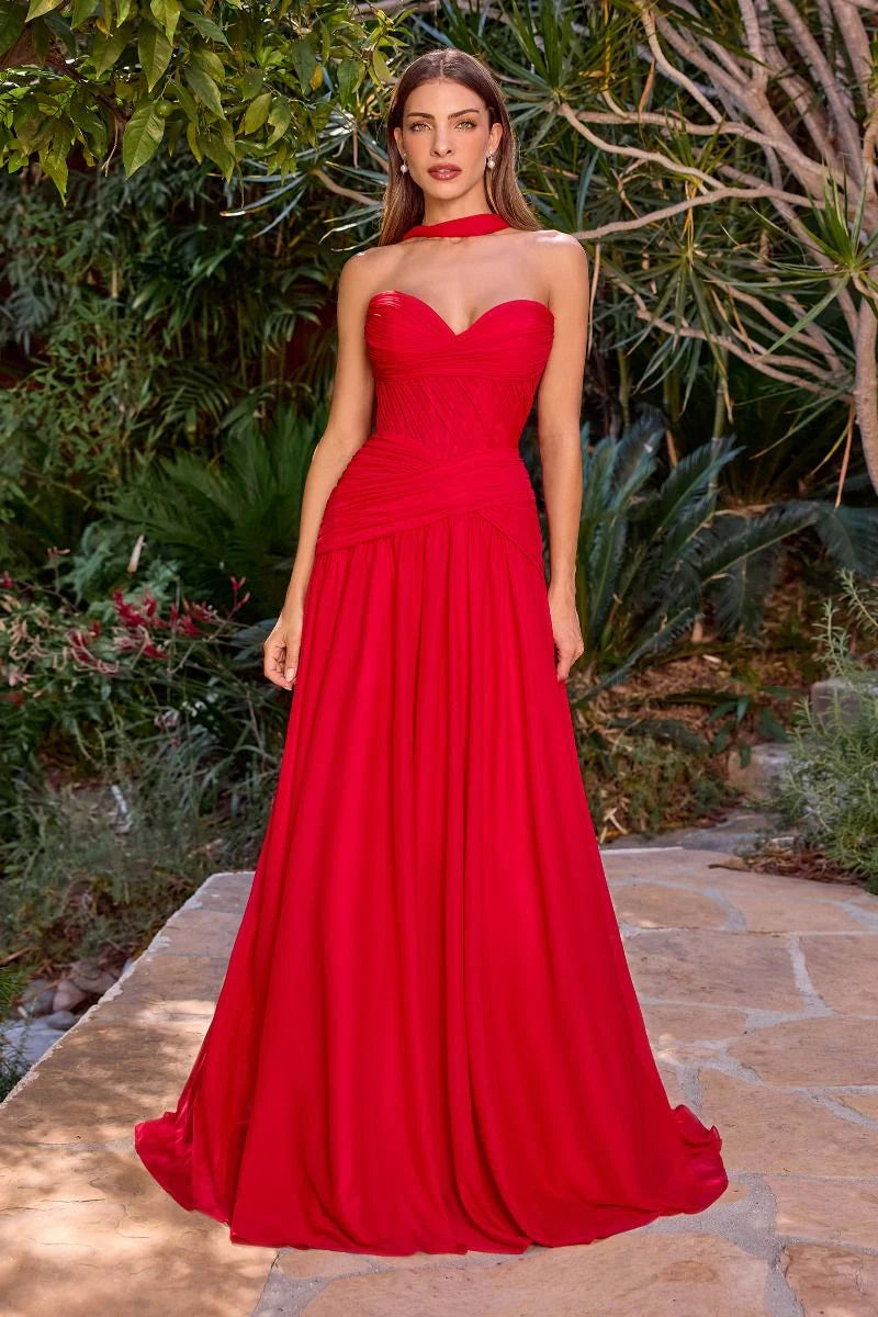 Ladivine CD395 - Sweetheart Ruched Chiffon A-Line Gown