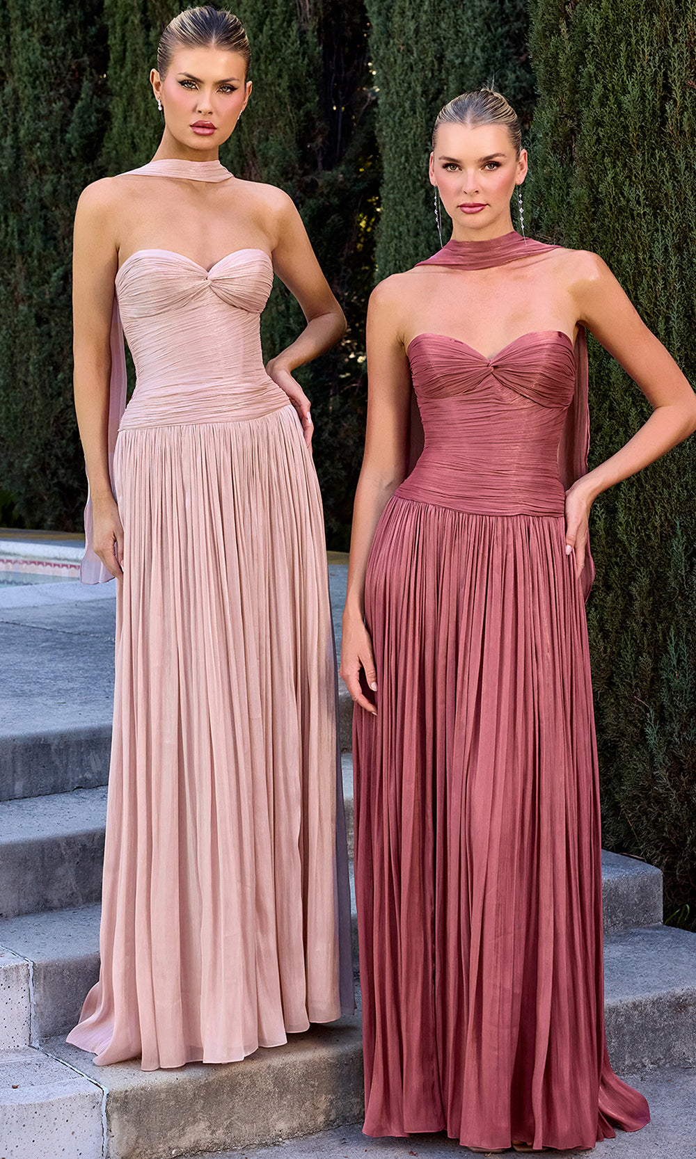 Ladivine CD414 - Knotted Bust Pleated Chiffon Gown Prom Dresses in Pink Sienna Rose