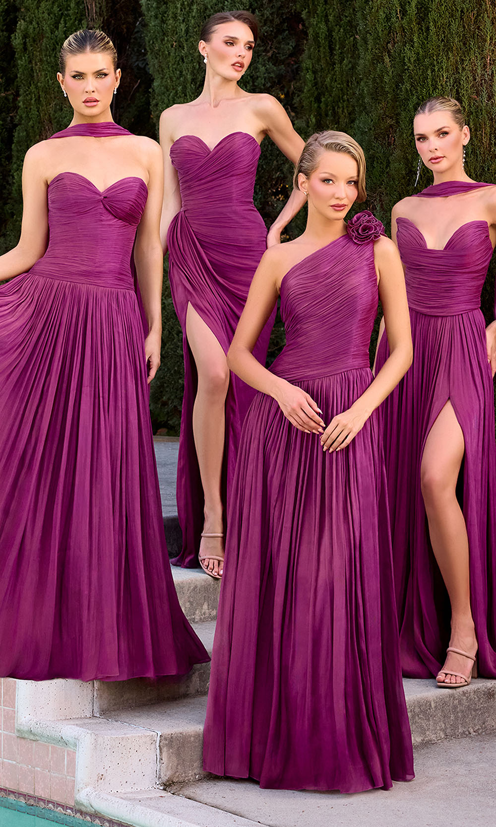 Ladivine CD415 - Flowing A-Line Gown with Ruched Bodice Prom Dresses in Mulberry