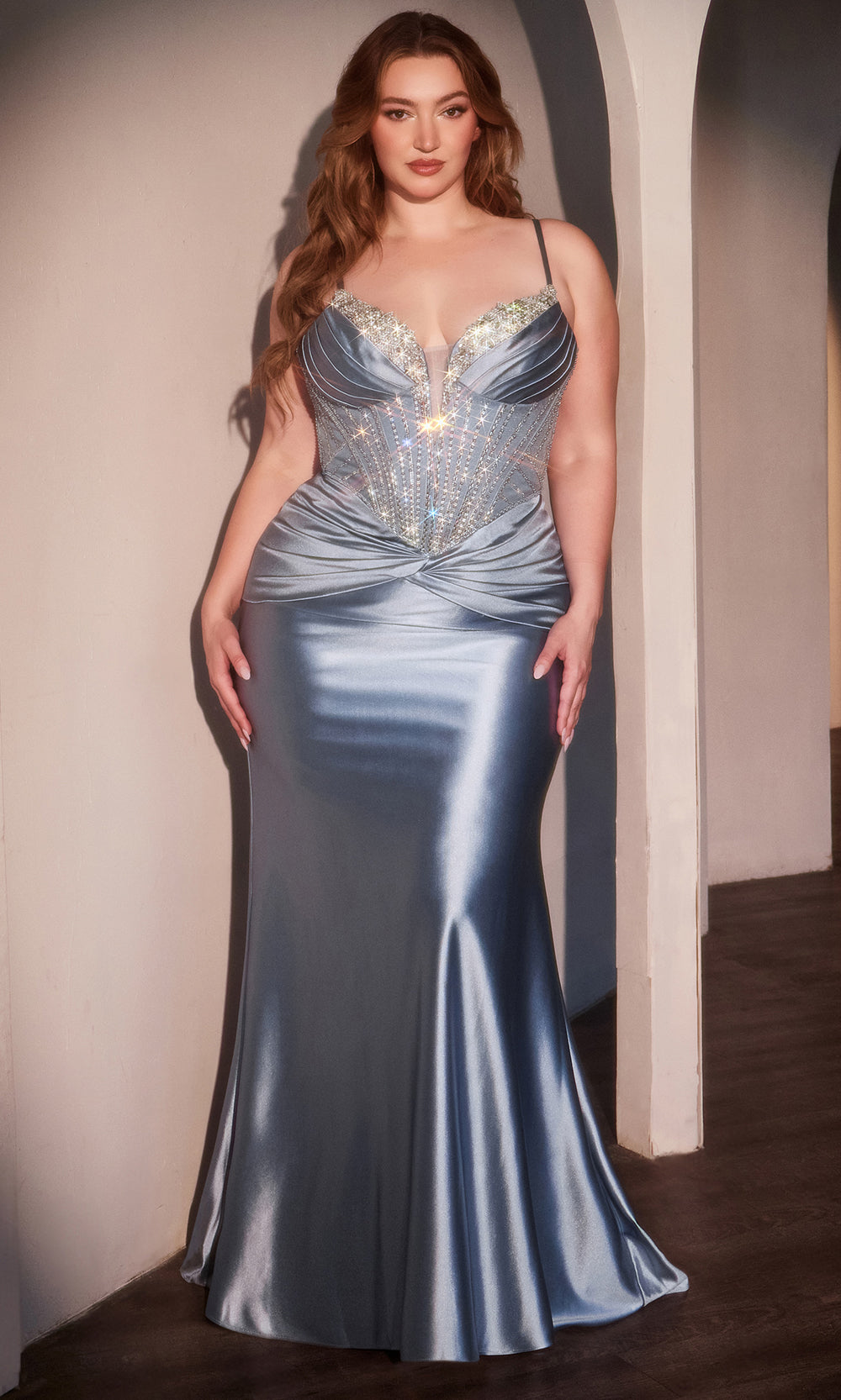 Ladivine CD752C - Fitted Beaded Prom Gown