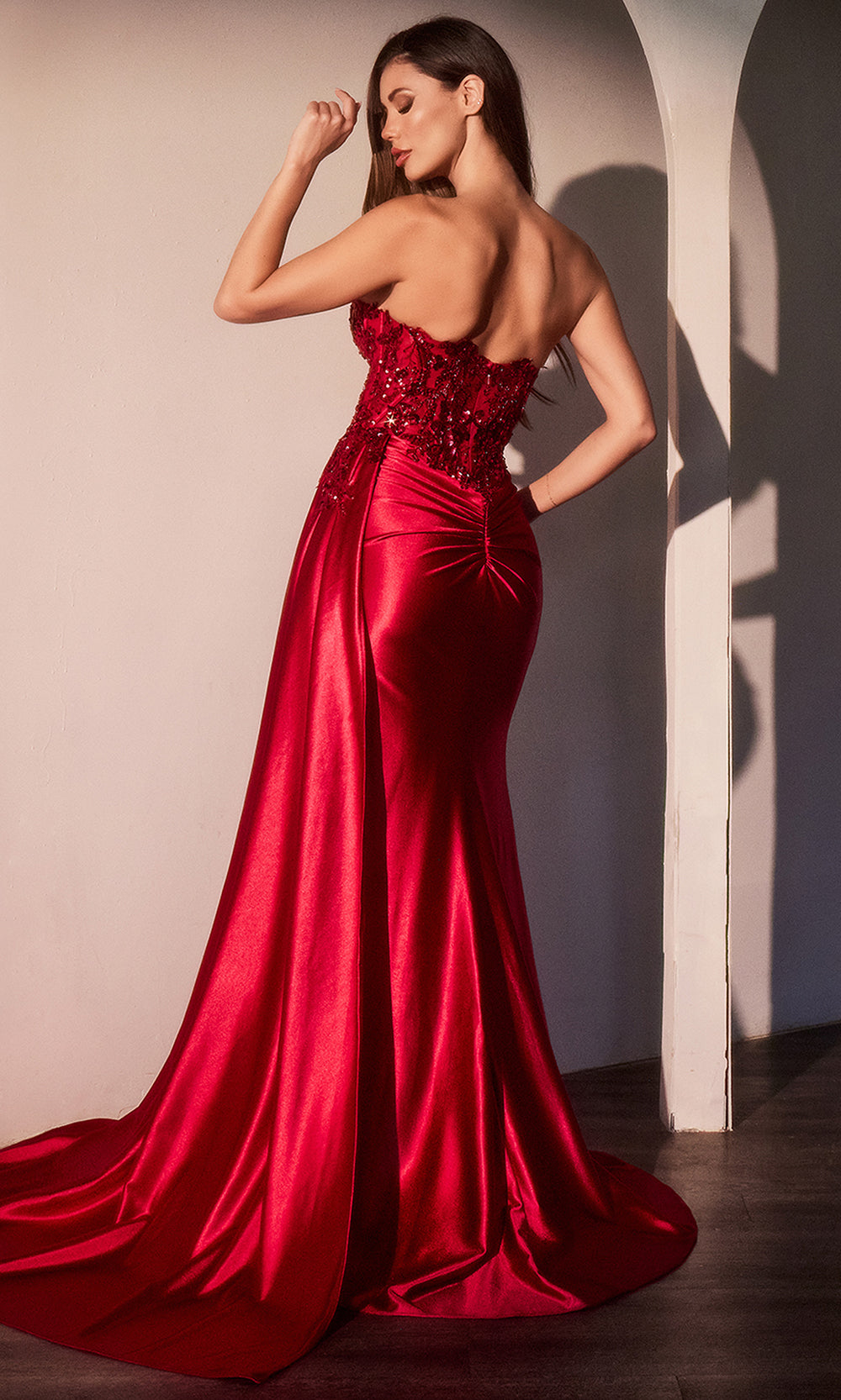Ladivine CDS530 - Waist Cape Sequin Evening Dress