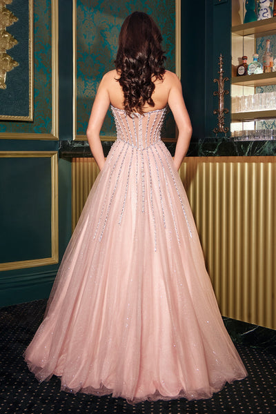 Ladivine CDS541 - Sweetheart A-Line Gown with Linear Beading In Pink
