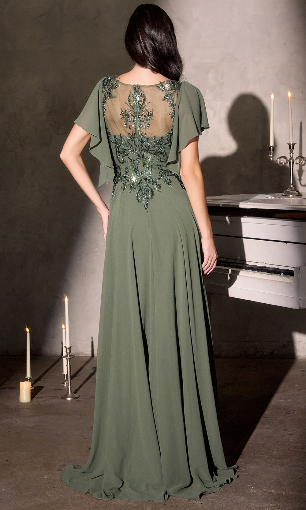 Ladivine CL09 - Beaded Applique Flowy Chiffon Gown Mother of the Bride Dresses in Olive