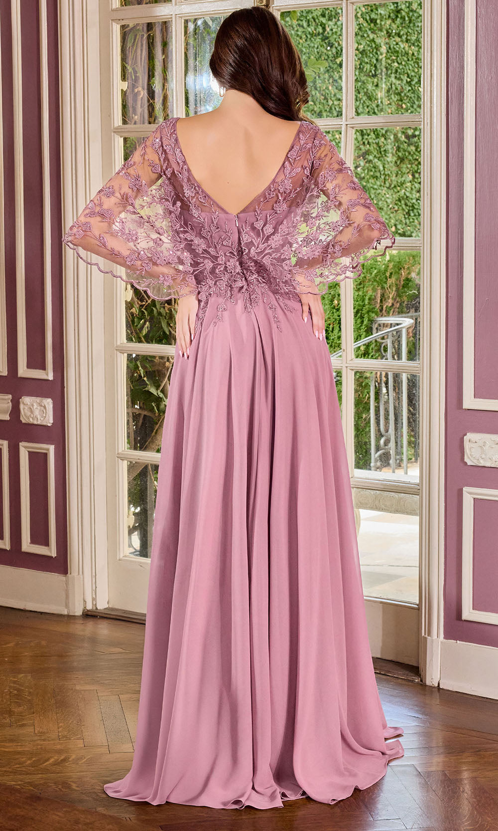 Ladivine CL10 - Lace Bodice Evening Gown with Flowing Skirt Mother of the Bride Dresses in Mauve