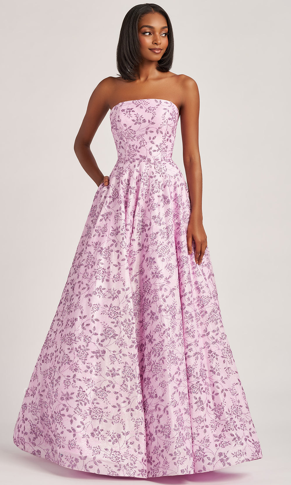 Colette CL6002 - Glitter Lace Straight Neckline Prom Gown Prom Dresses