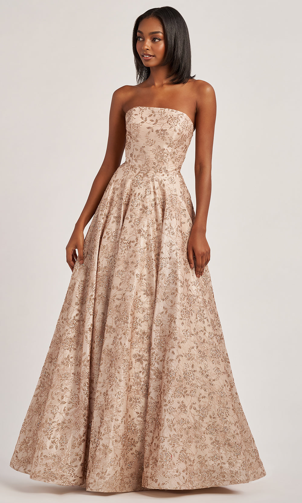 Colette CL6002 - Glitter Lace Straight Neckline Prom Gown Prom Dresses