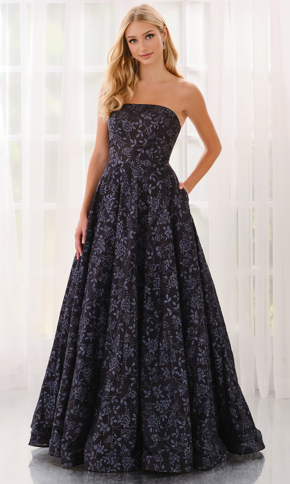 Colette CL6002 - Glitter Lace Straight Neckline Prom Gown Prom Dresses