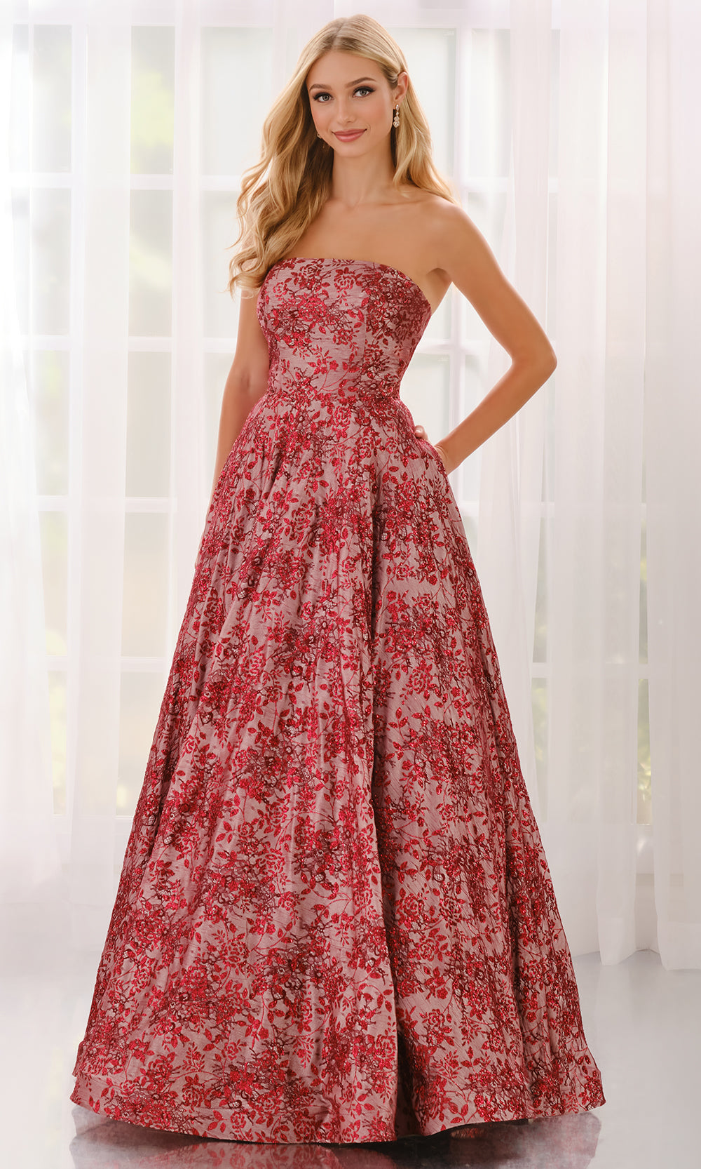 Colette CL6002 - Glitter Lace Straight Neckline Prom Gown Prom Dresses