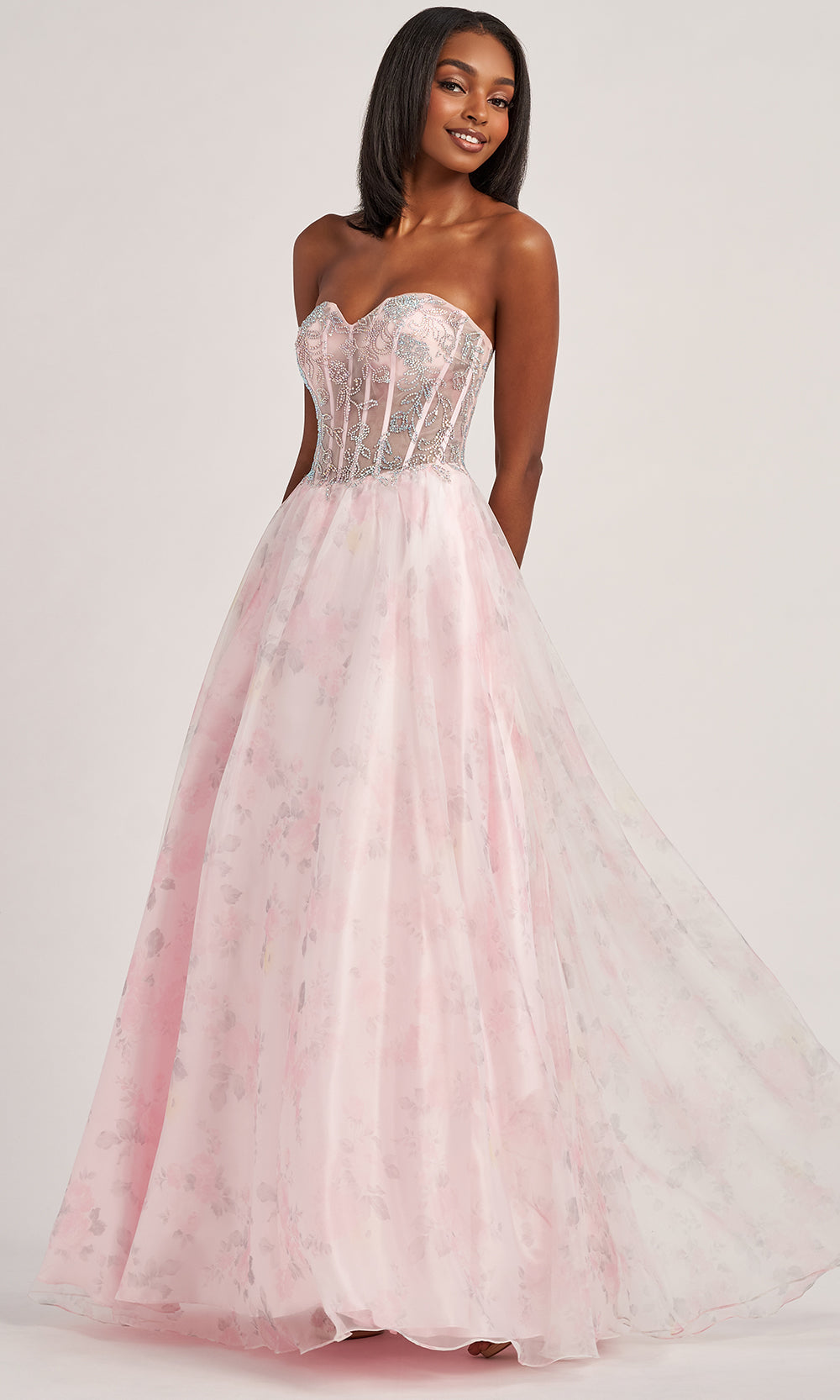 Colette CL6011 - Beaded Corset Sweetheart Printed Gown Prom Dresses