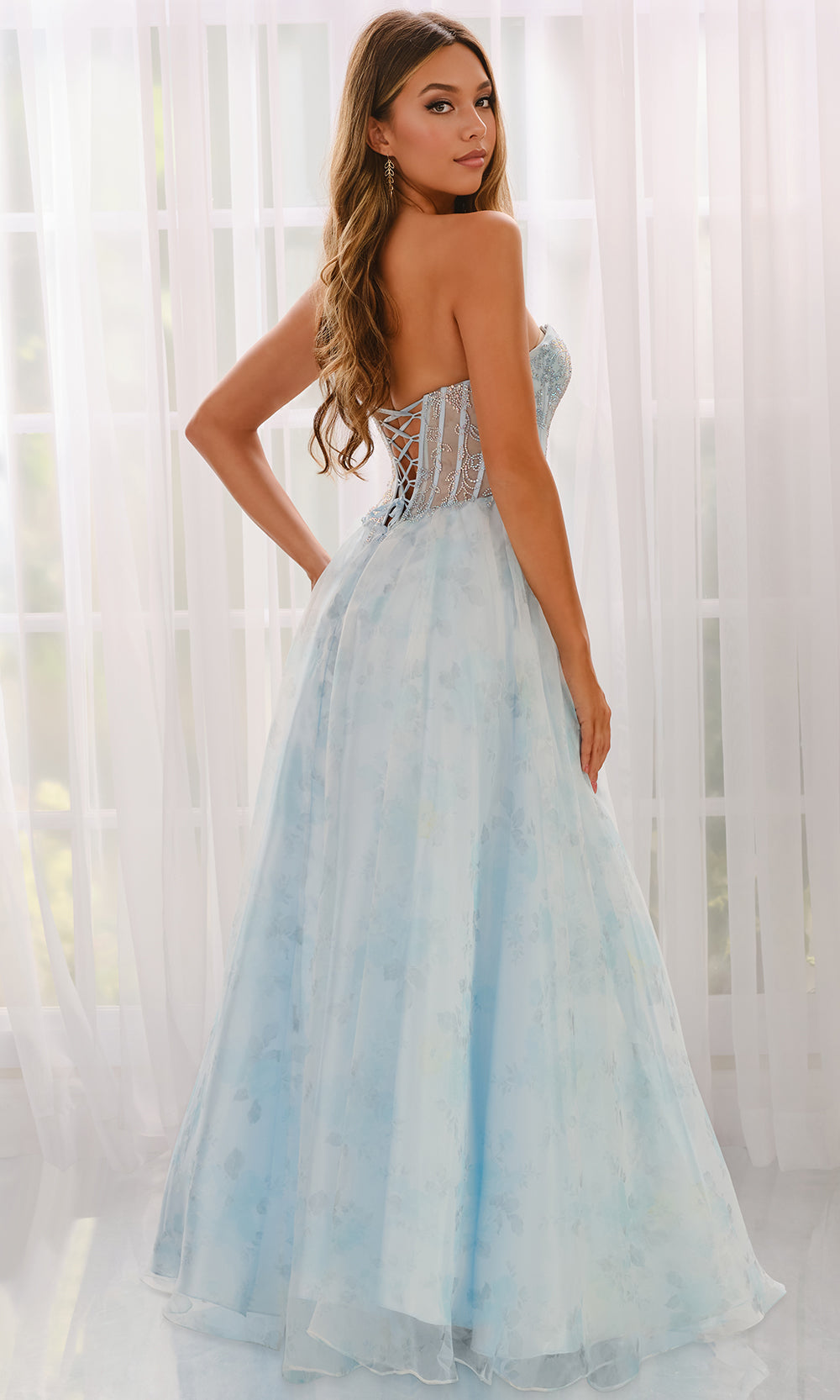 Colette CL6011 - Beaded Corset Sweetheart Printed Gown Prom Dresses