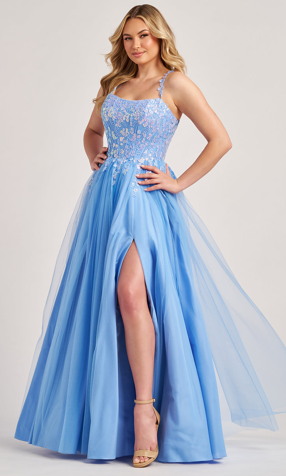 Colette CL6013 - Lace-Up Back Sequin Tulle Gown Prom Dresses