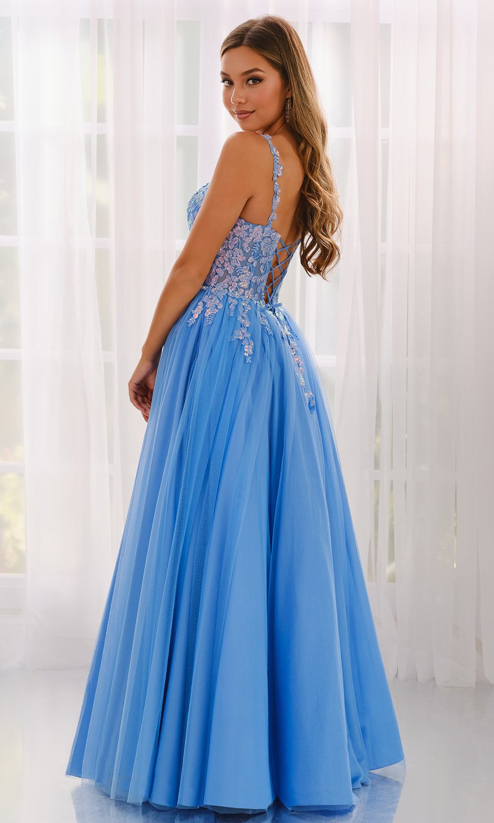 Colette CL6013 - Lace-Up Back Sequin Tulle Gown Prom Dresses