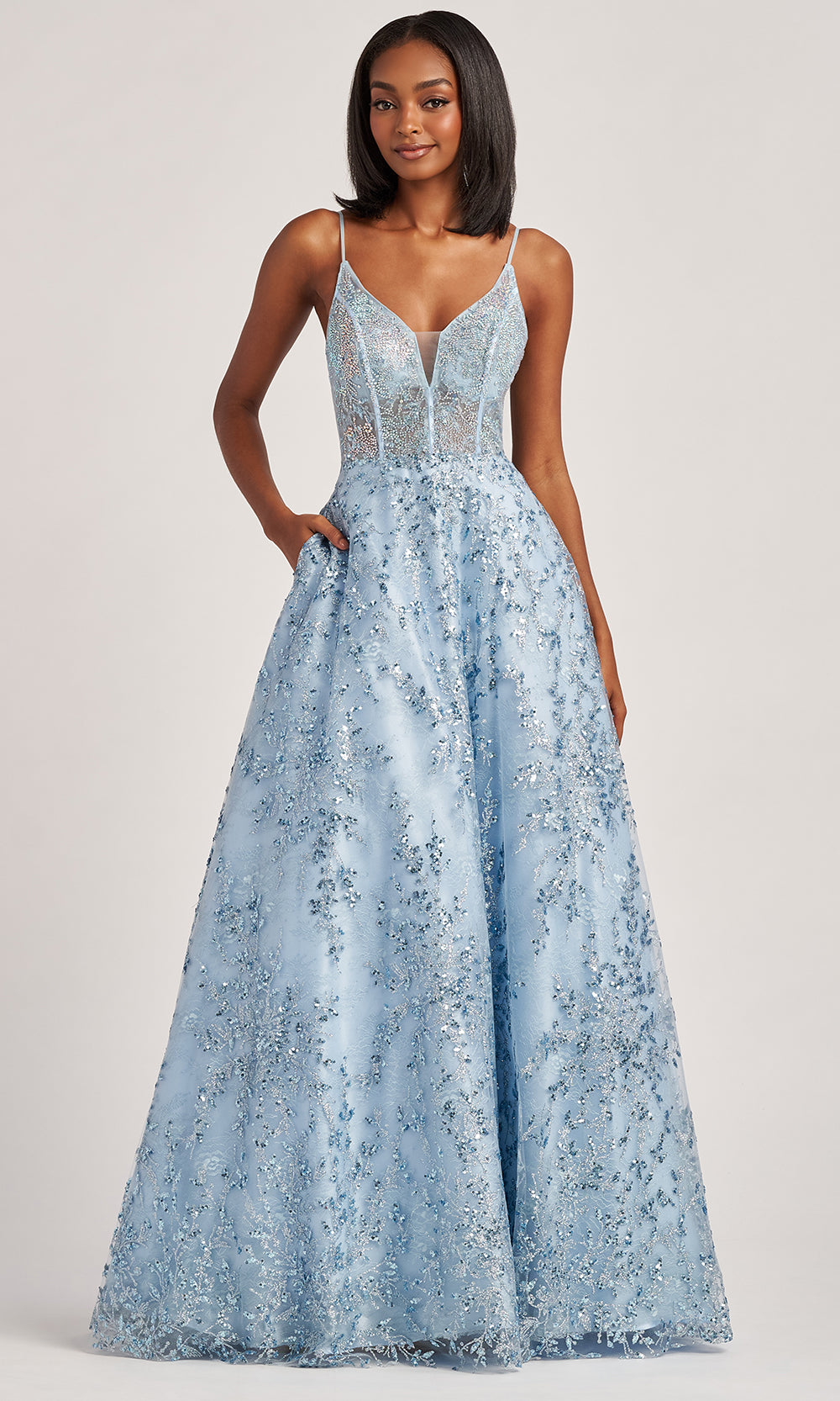 Colette CL6019 - Sleeveless A-Line Novelty Glitter Gown Prom Dresses
