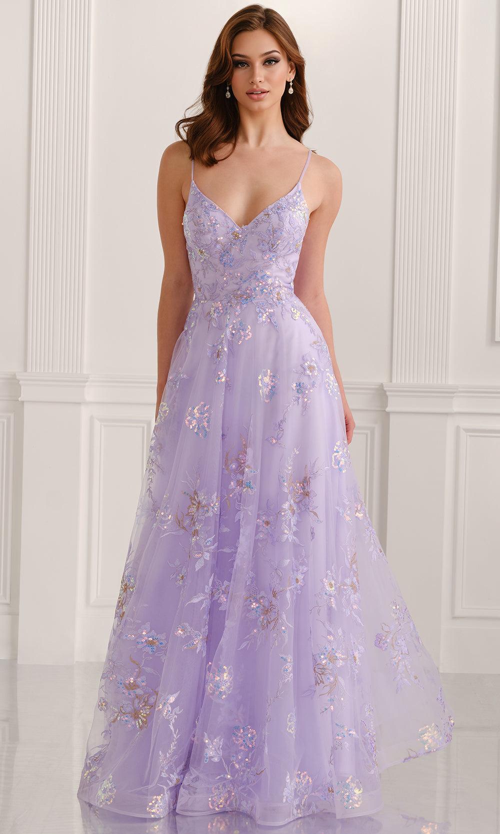 Colette CL6109 - Sequin Lace V-Neckline Tulle Gown Prom Dresses