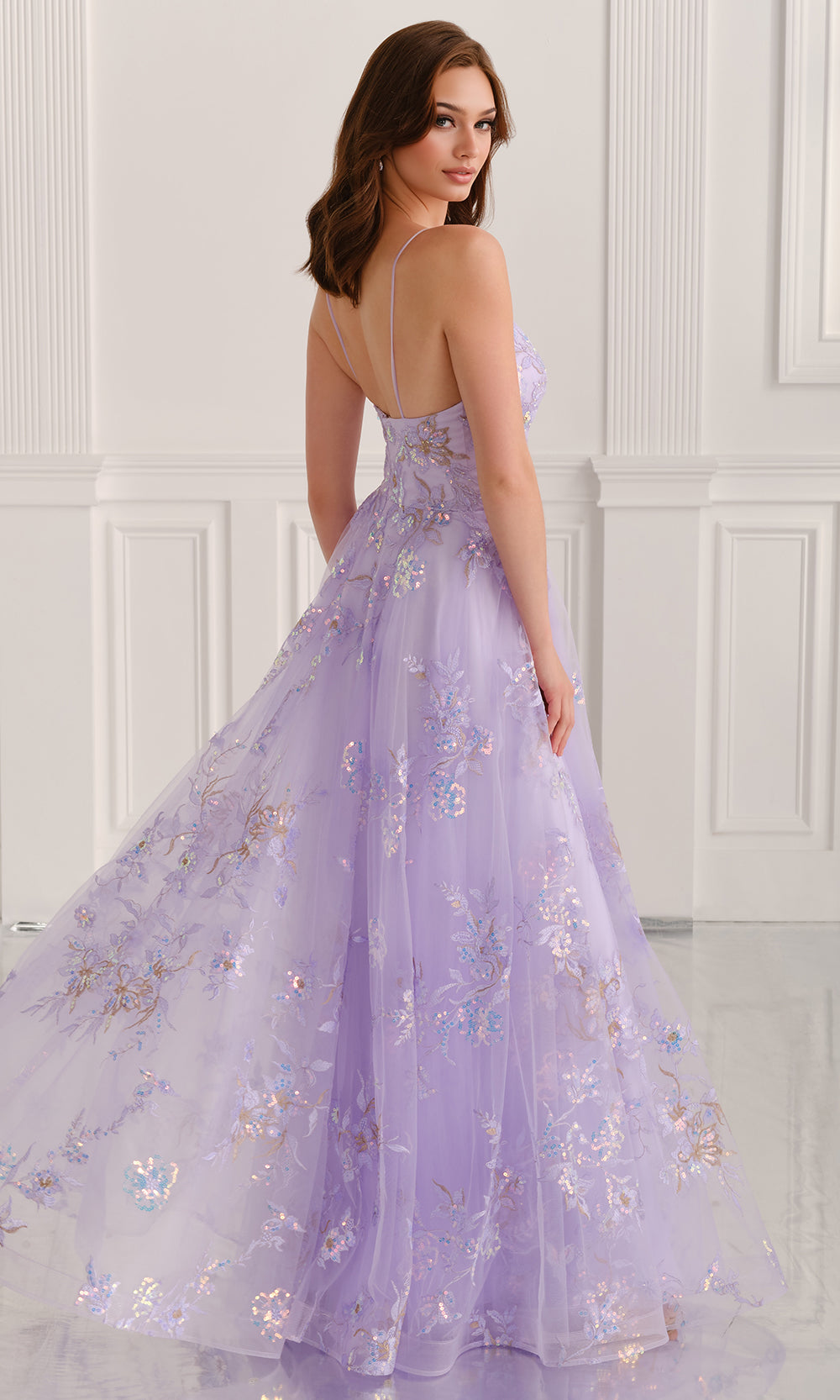 Colette CL6109 - Sequin Lace V-Neckline Tulle Gown Prom Dresses