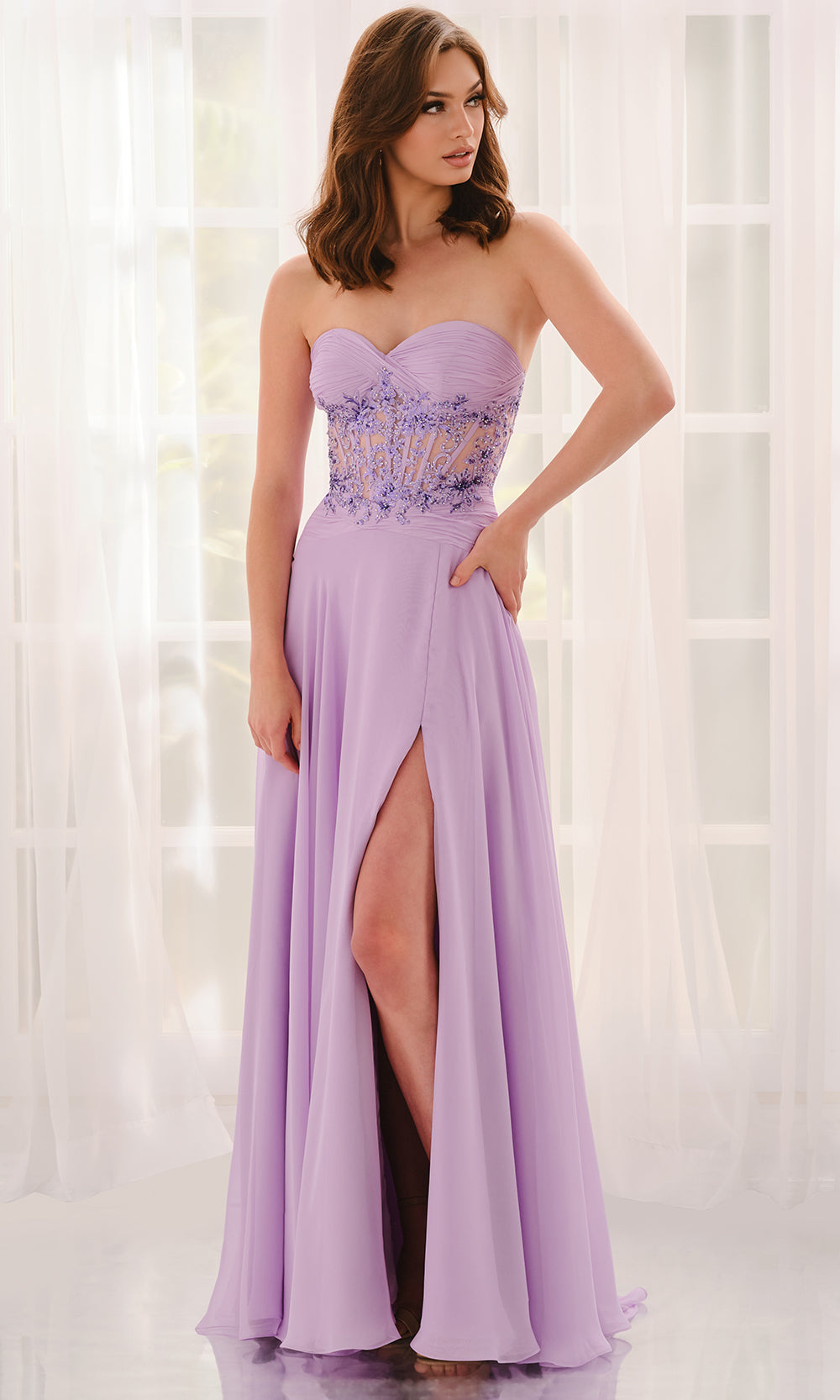 Colette CL6115 - Strapless Sheer Corset Chiffon Gown Prom Dresses