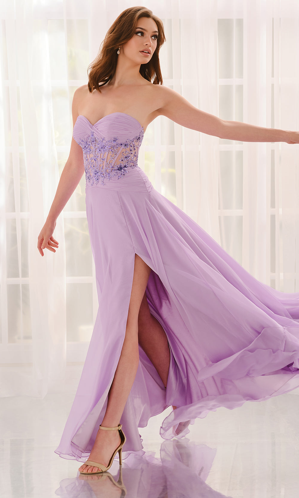 Colette CL6115 - Strapless Sheer Corset Chiffon Gown Prom Dresses