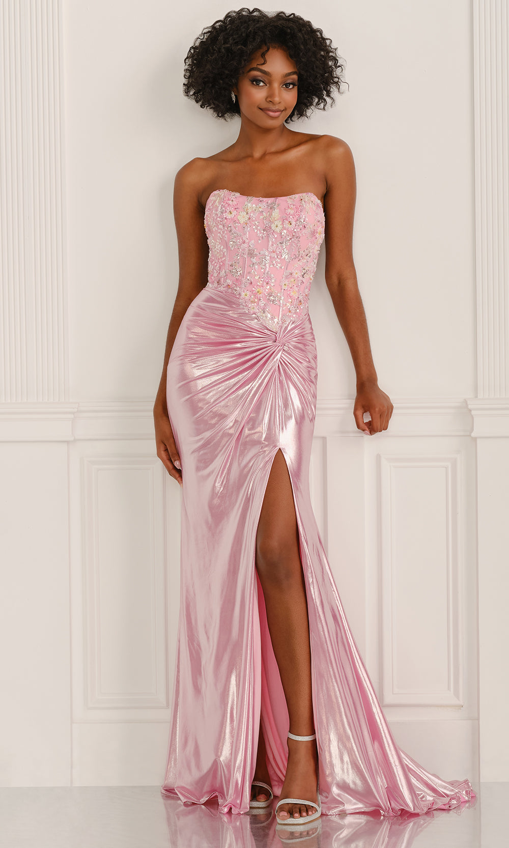 Colette CL6121 - Twist Knot Detail Strapless Slit Gown Prom Dresses