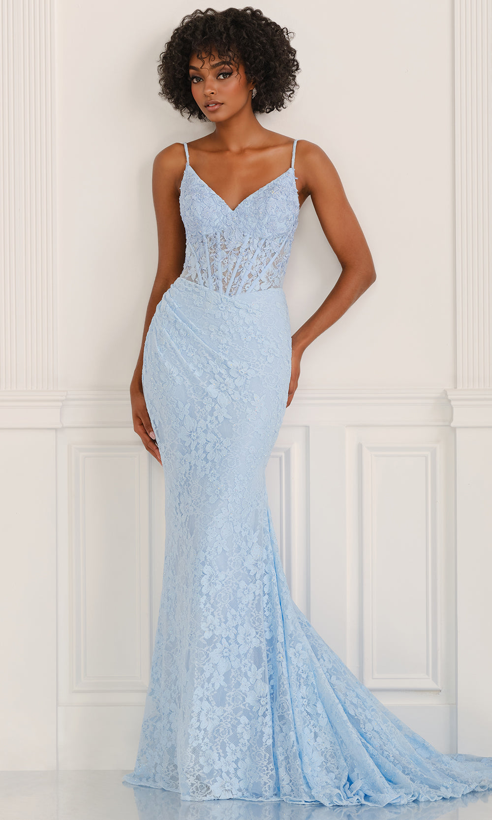 Colette CL6155 - Spaghetti Strap Corset Lace Gown Prom Dresses