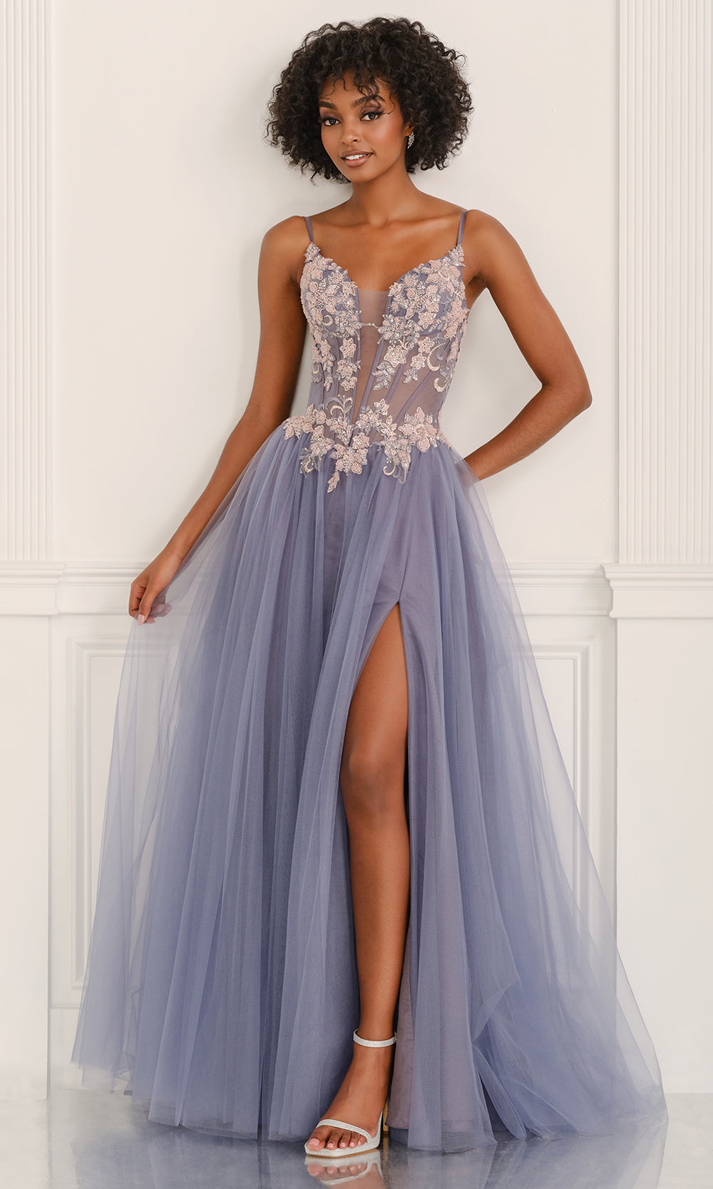 Colette CL6159 - Spaghetti Strap Embellished Layered Tulle Gown Prom Dresses
