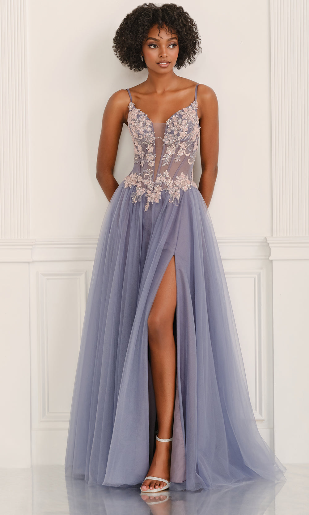 Colette CL6159 - Spaghetti Strap Embellished Layered Tulle Gown Prom Dresses