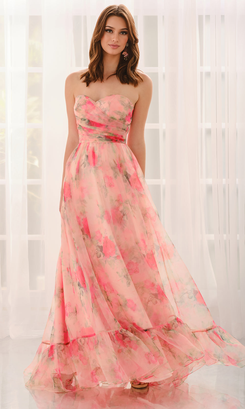 Colette CL6167 - Floral Print Organza Ruffled Hem Gown Prom Dresses