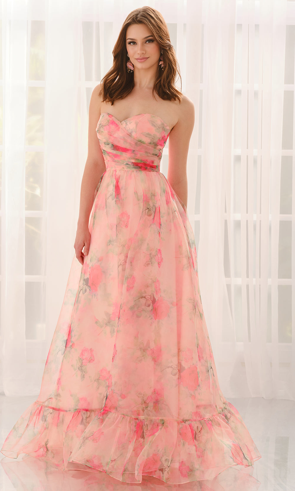 Colette CL6167 - Floral Print Organza Ruffled Hem Gown Prom Dresses