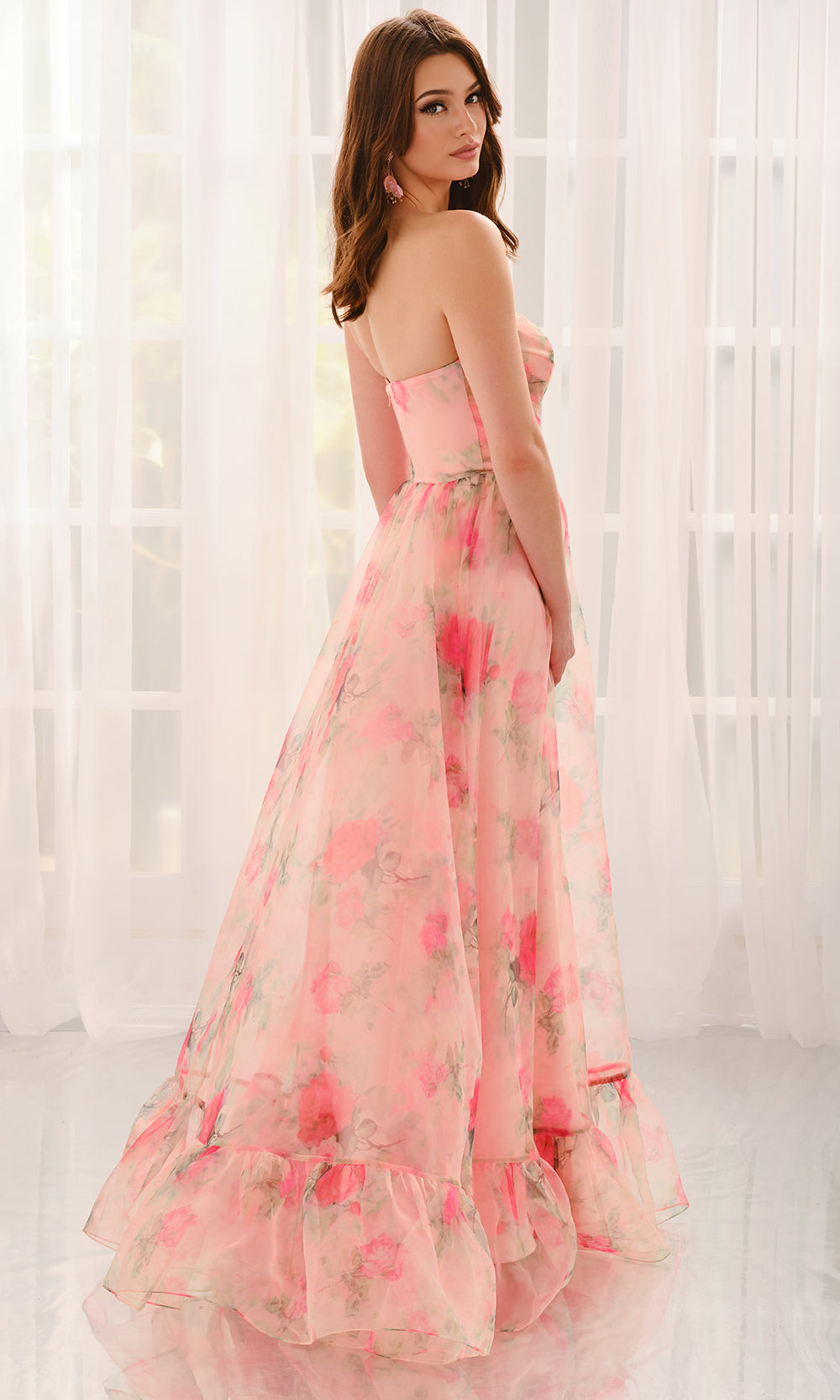 Colette CL6167 - Floral Print Organza Ruffled Hem Gown Prom Dresses