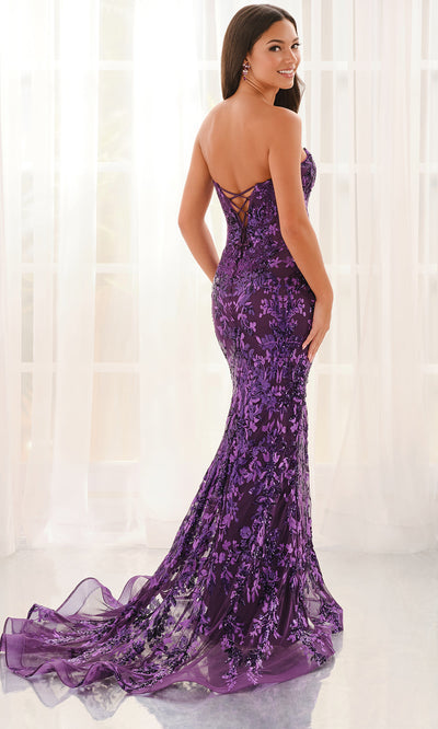 Colette CL6203 - Strapless Sequin Lace Gown with Slit Prom Dresses