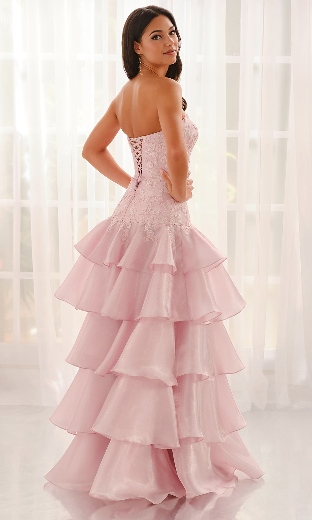 Colette CL6213 - Embroidered Scoop Neck Tiered Gown Prom Dresses