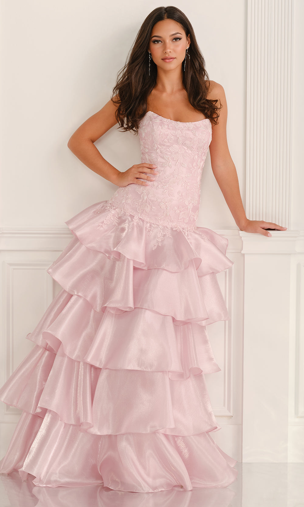 Colette CL6213 - Embroidered Scoop Neck Tiered Gown Prom Dresses