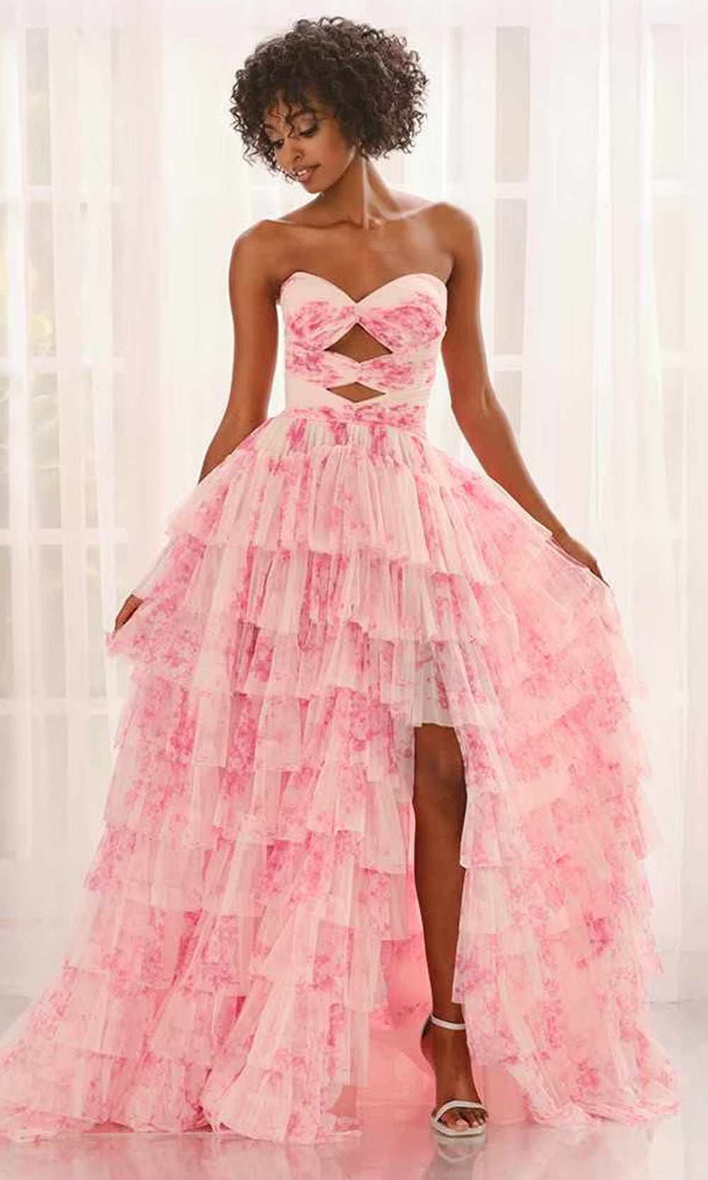 Colette by Daphne CL6217 - Ruffle A-Line Prom Dress with Cutouts Prom Dresses in Pink  