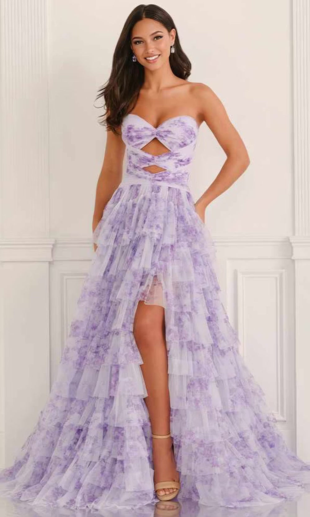 Colette by Daphne CL6217 - Ruffle A-Line Prom Dress with Cutouts Prom Dresses in Purple  